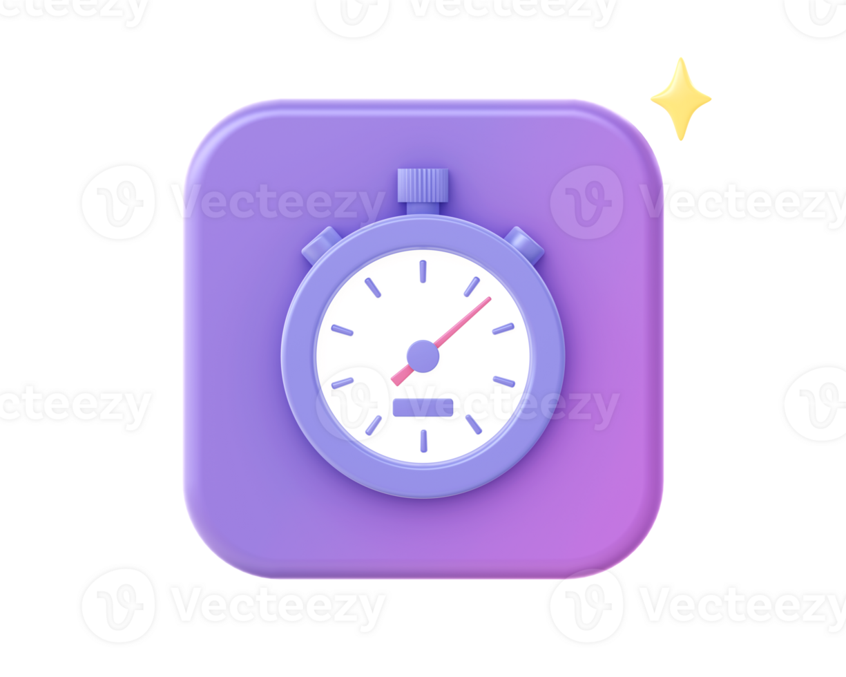 3d render of purple stopwatch time icon for UI UX web mobile apps social media ads design png