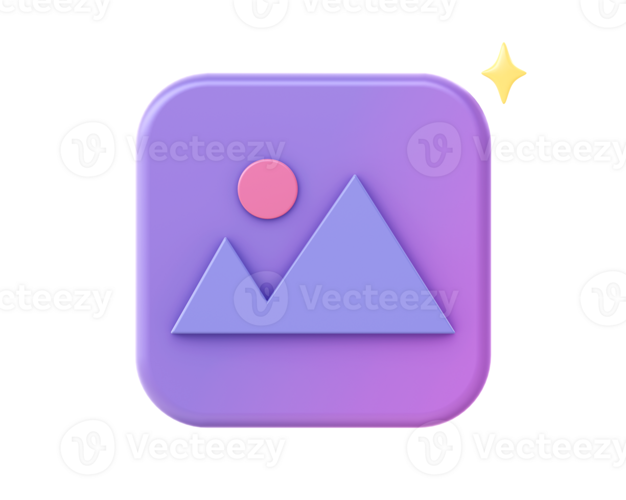 3d render of purple picture image photo icon for UI UX web mobile apps social media ads design png