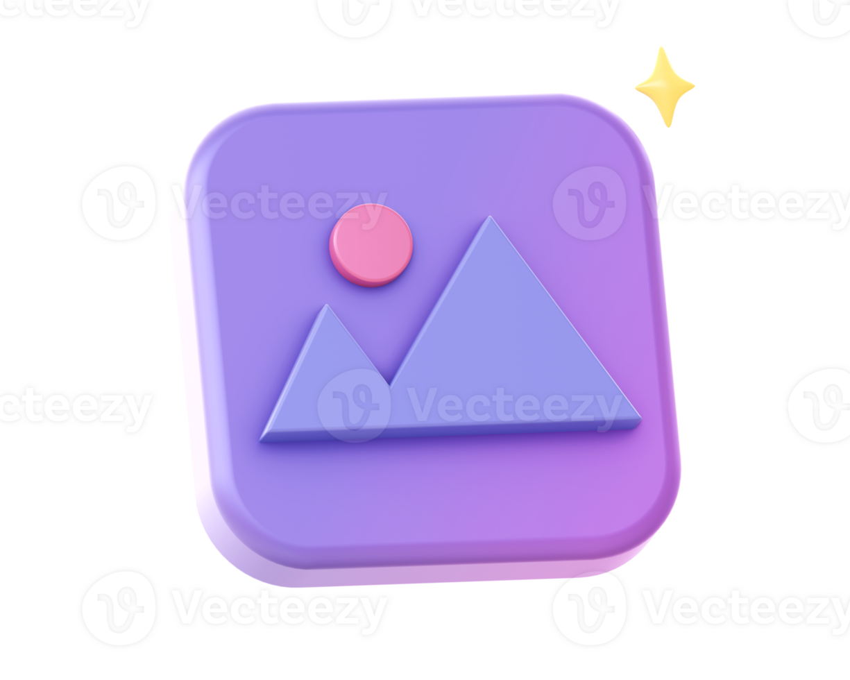 3d render of purple picture image photo side icon for UI UX web mobile apps social media ads design png