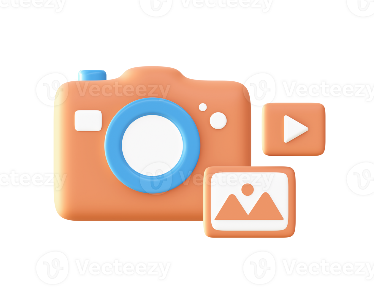 3d Orange photo video and camera icon for UI UX web mobile apps social media ads design png