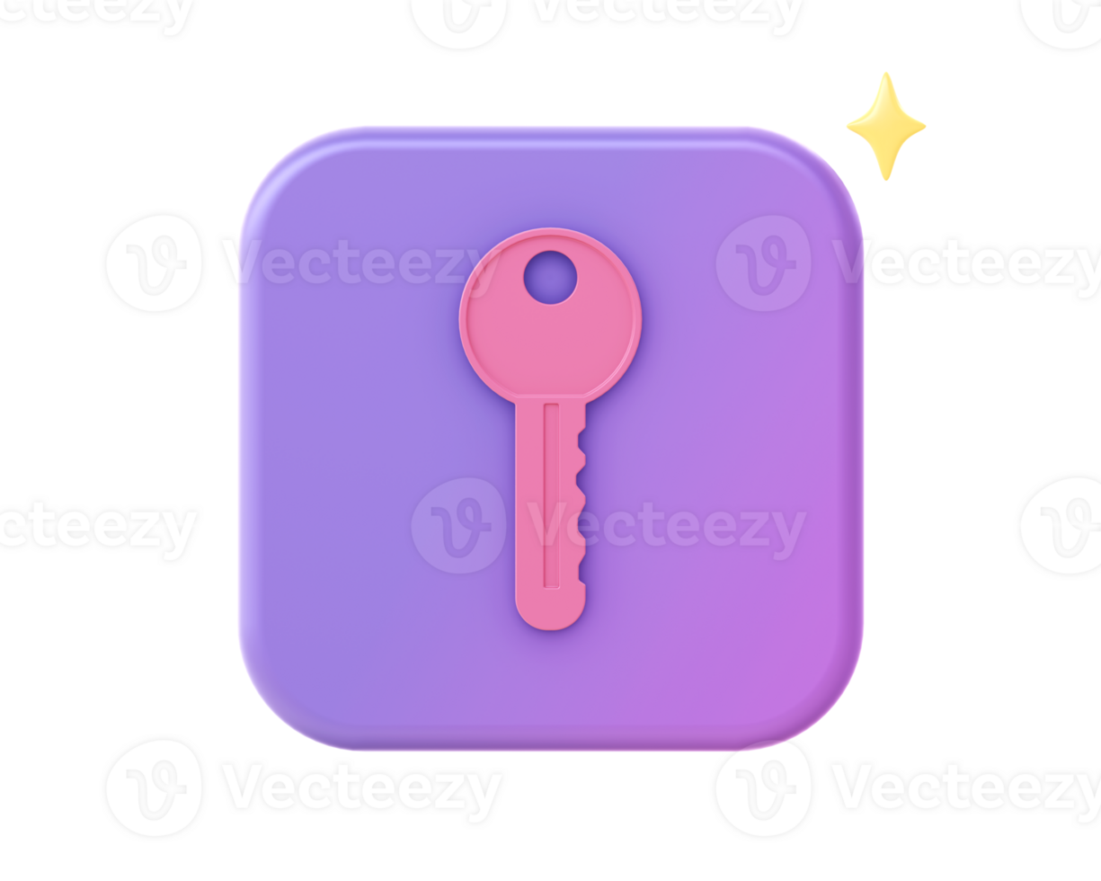 3d render of purple lock key icon for UI UX web mobile apps social media ads design png