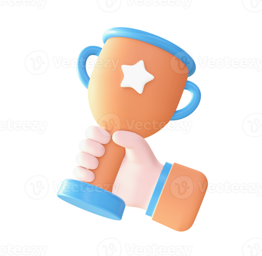 3d Hand holding winner cup icon for UI UX web mobile apps social media ads design png