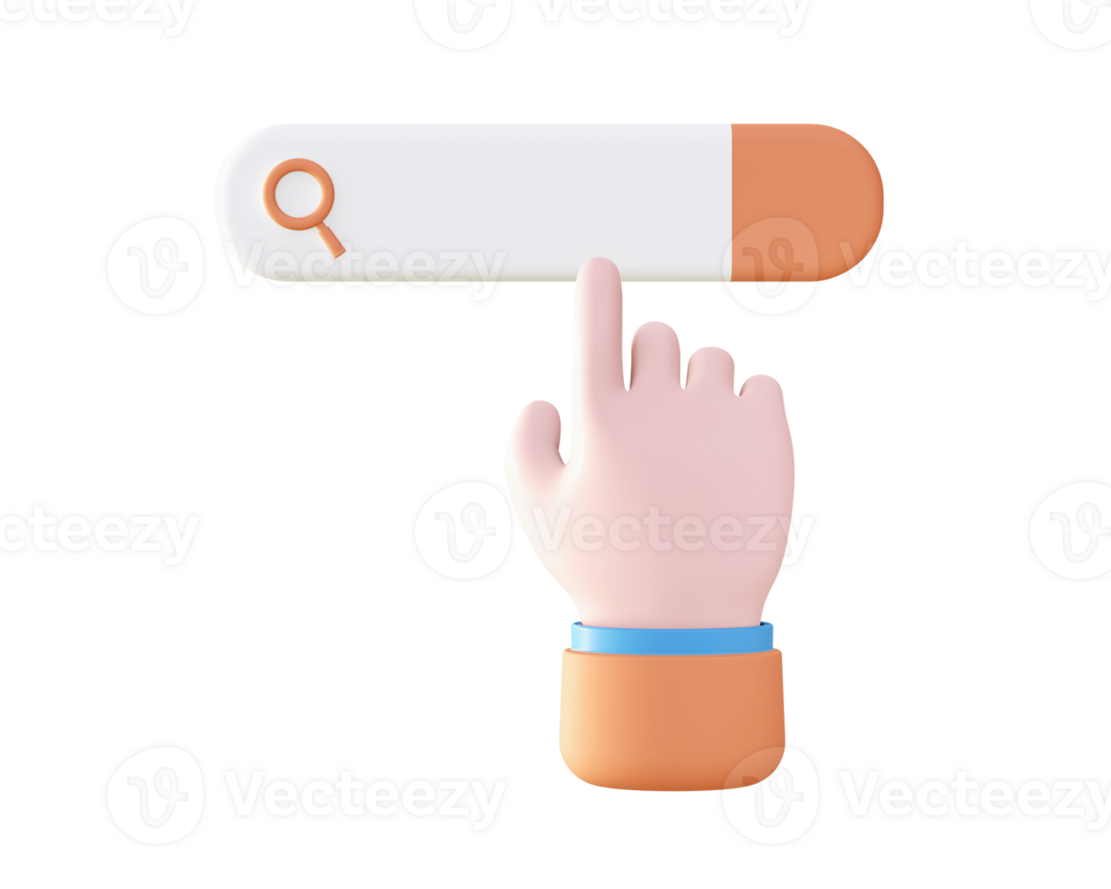 3d Search bar with hand icon for UI UX web mobile apps social media ads design png