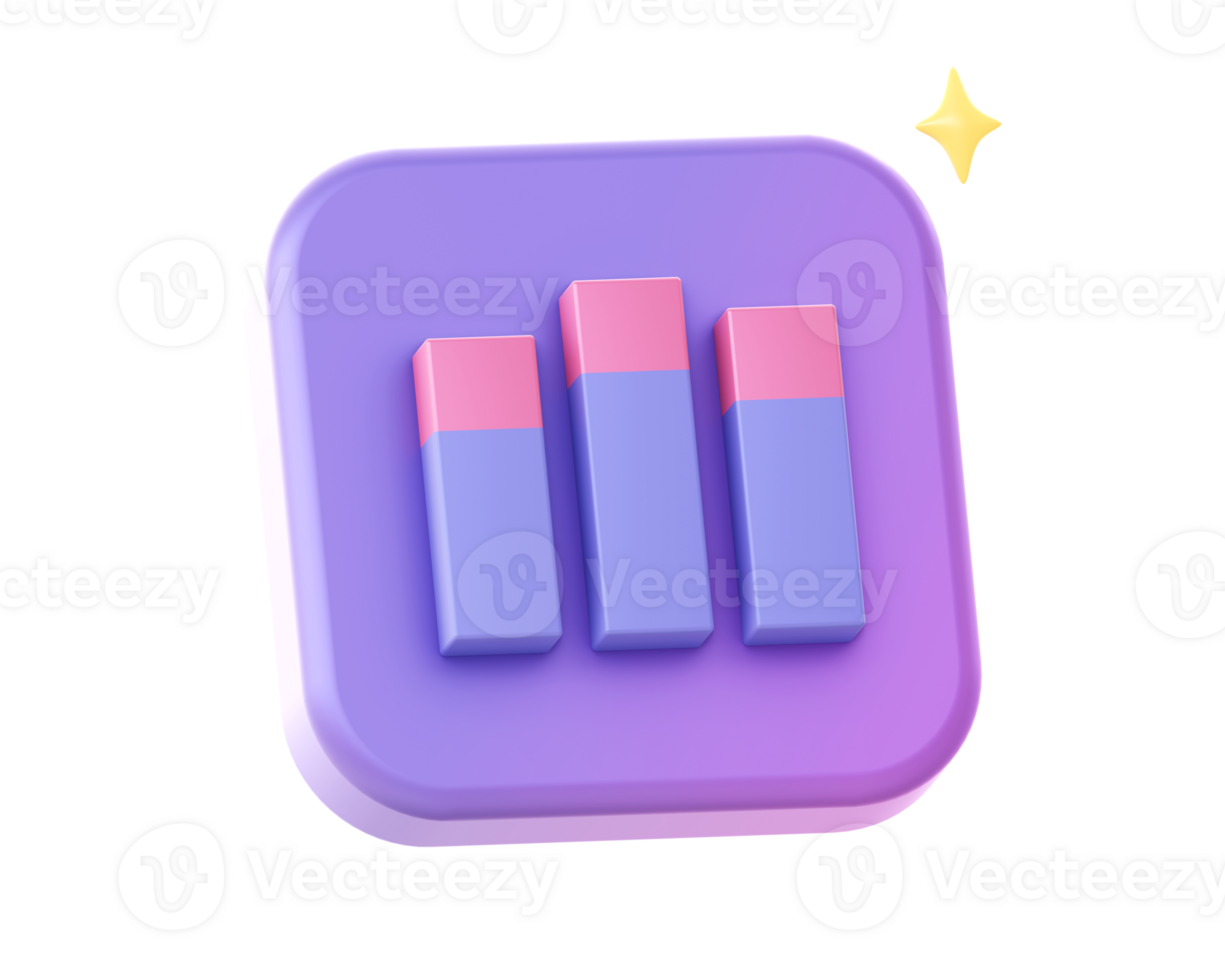 3d render of purple infographic bar chart side icon for UI UX web mobile apps social media ads design png