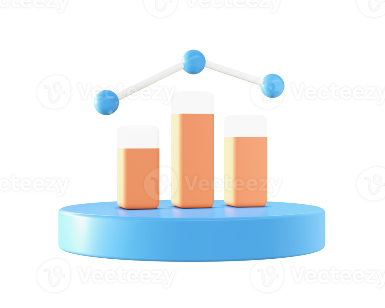 3d Orange bar chart icon for UI UX web mobile apps social media ads design png