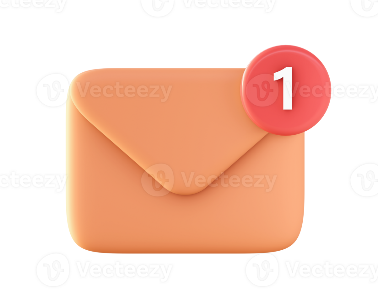 3d Orange mail notification reminder icon for UI UX web mobile apps social media ads design png