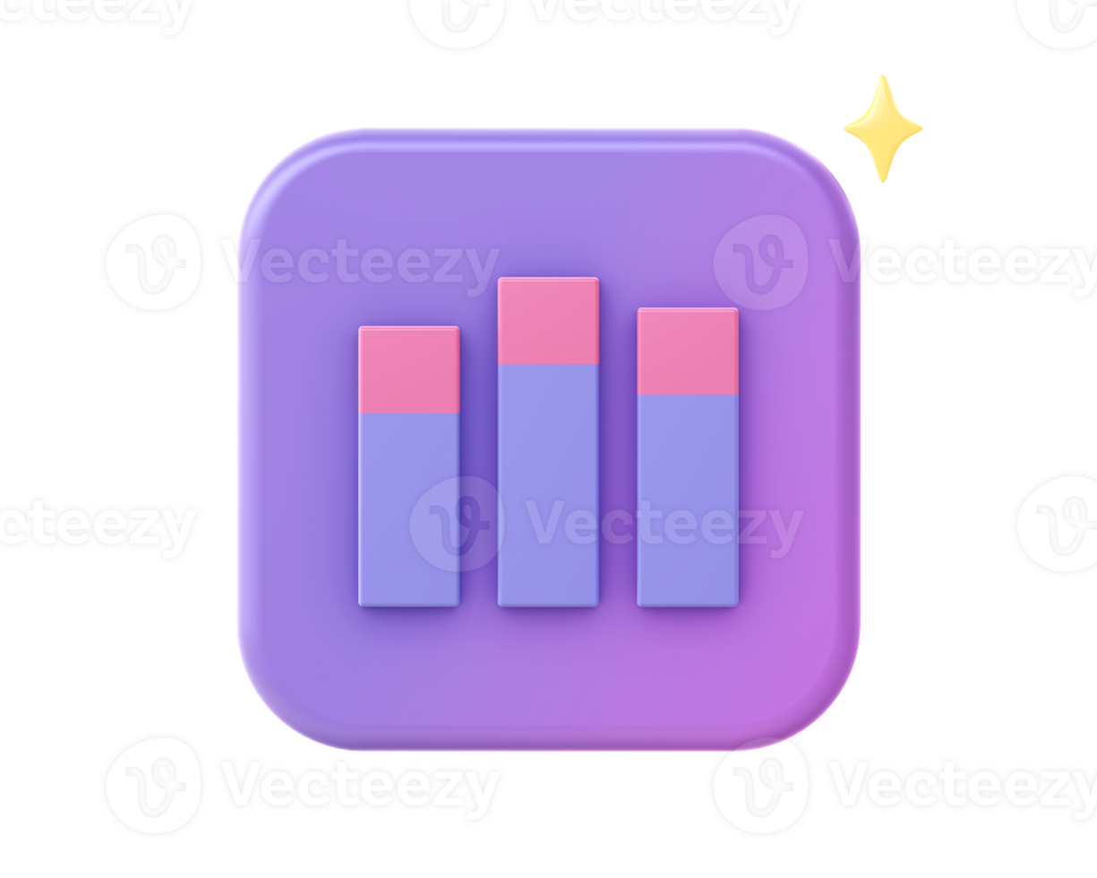 3d render of purple infographic bar chart icon for UI UX web mobile apps social media ads design png