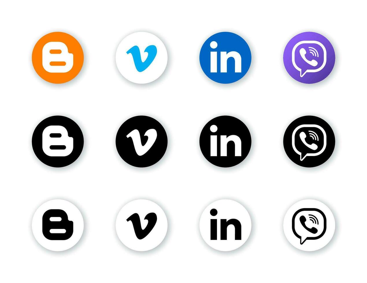 social medios de comunicación íconos conjunto - bloguero, vimeo, vibración, Linkedin. negro y blanco versión vector