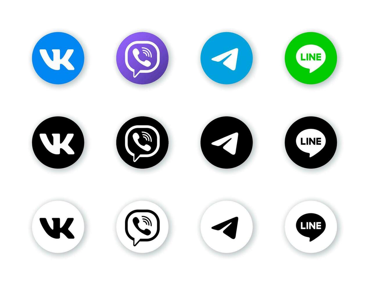 Social media icons set - viber, vkontakte, telegram, line. Black and white version vector