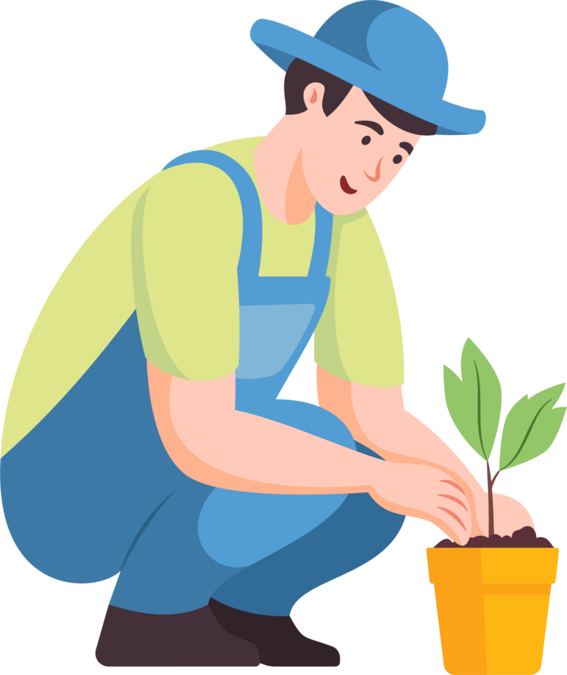 Save the Earth, Man Planting a Tree in Flat Style Cartoon Illustration. Earth and Environment Day. png