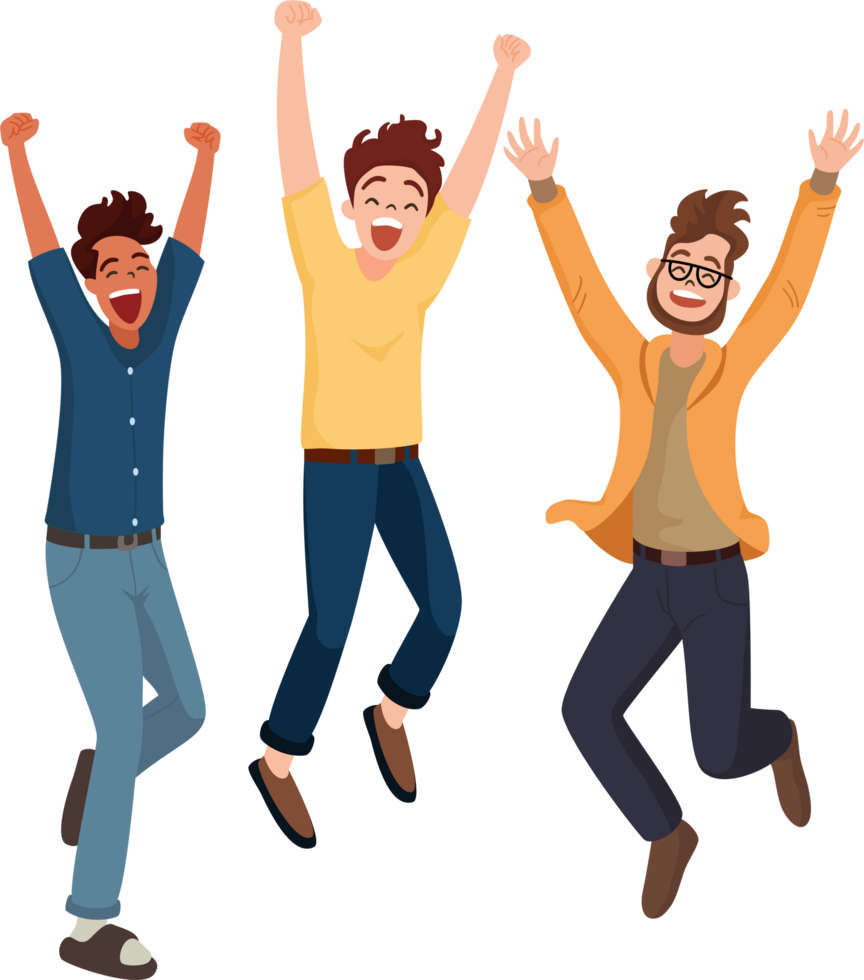 Group of Joyful Diversity Young People in Cheerful Action, Flat Style Cartoon Illustration. Friendship Concept. png