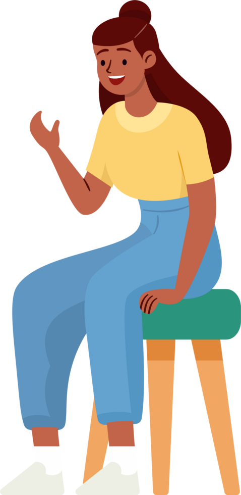 Happy Young Woman Talking Conversation with a Friend, Flat Style Illustration. png