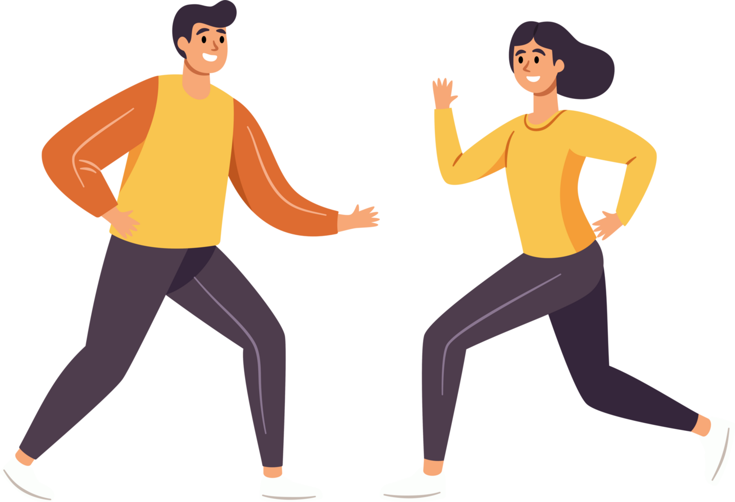 Man and Woman Running, Active and Happy, Embracing a Healthy Lifestyle, Flat Style Cartoon Illustration. png