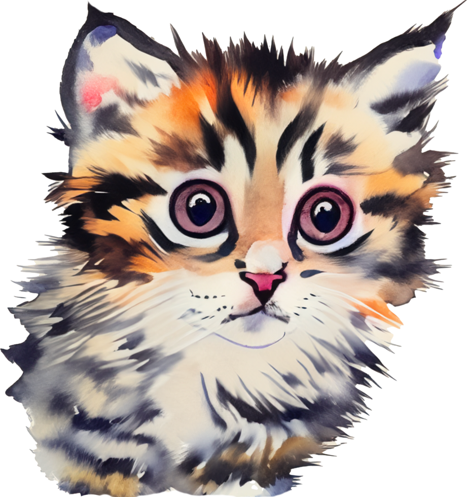 Cute furry cat with bright watercolors AI-Generated png