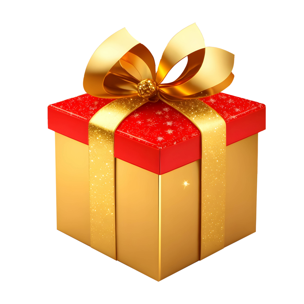 3d gouden geschenk doos met rood pet vector illustratie Aan transparant achtergrond png