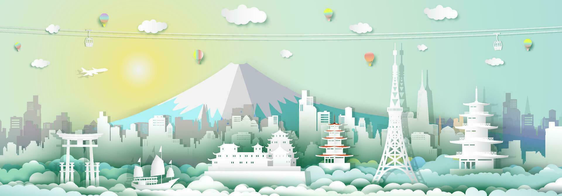 Traveling japan landmarks of asean with architecture culture city. vector