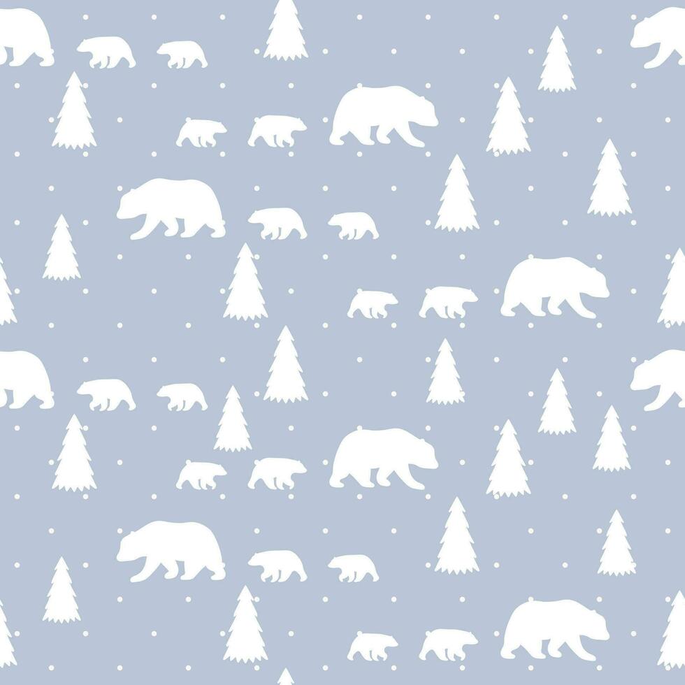 Seamless pattern with bear with christmas tree. Bear, fir-tree and snowflakes. vector