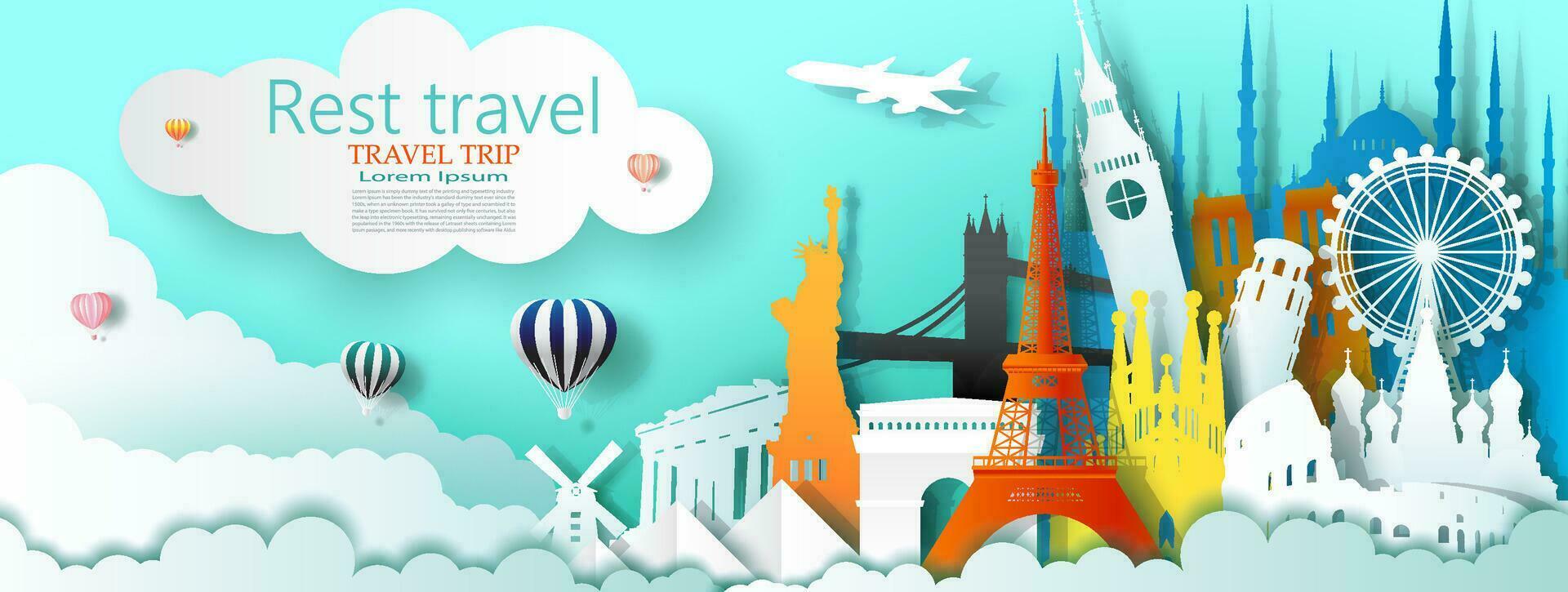 Travel business landmarks tourism world famous architecture for advertising. vector