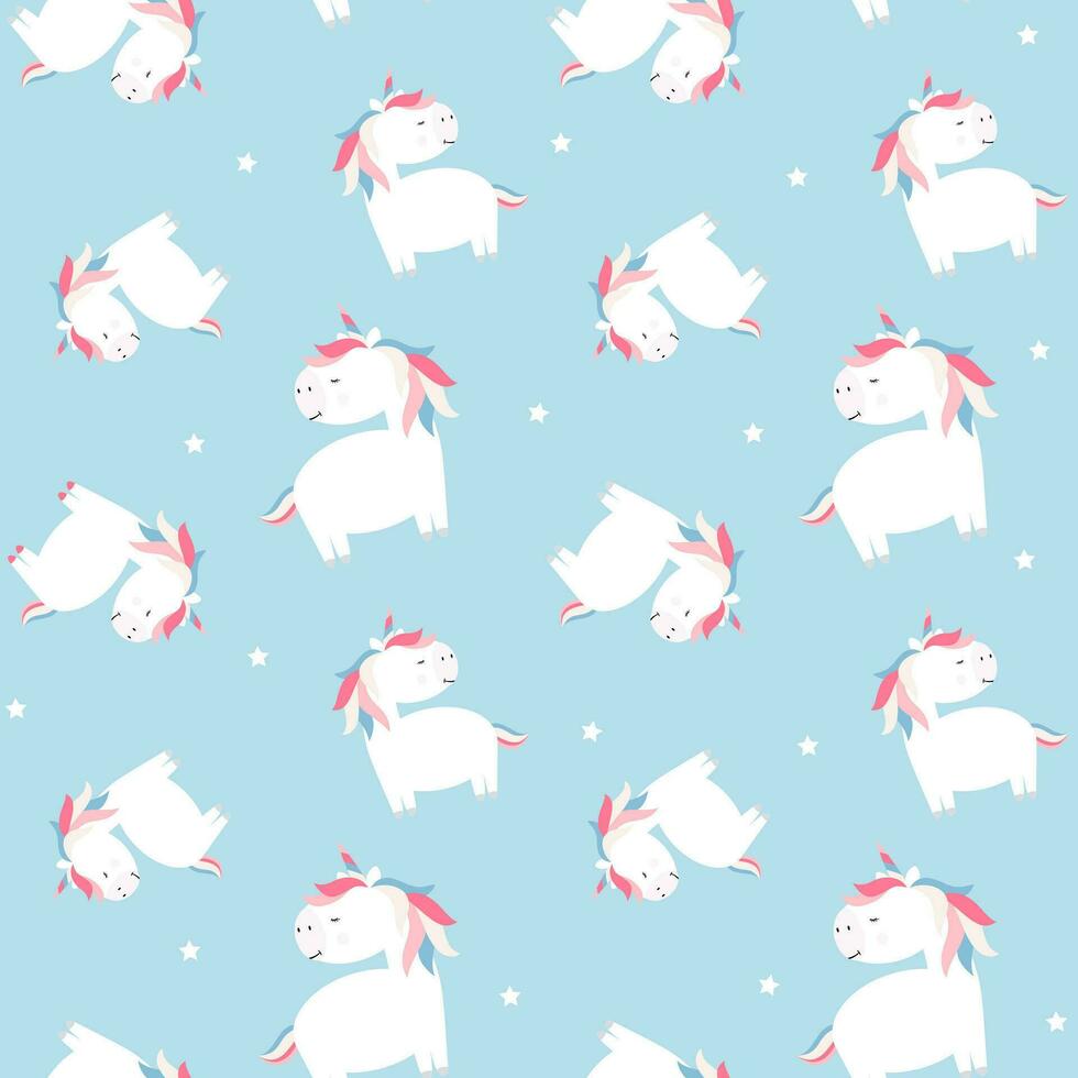 Seamless pattern lovely unicorn cartoon with stars. Perfect for Nursery kids, greeting card, baby shower girl and boy. vector