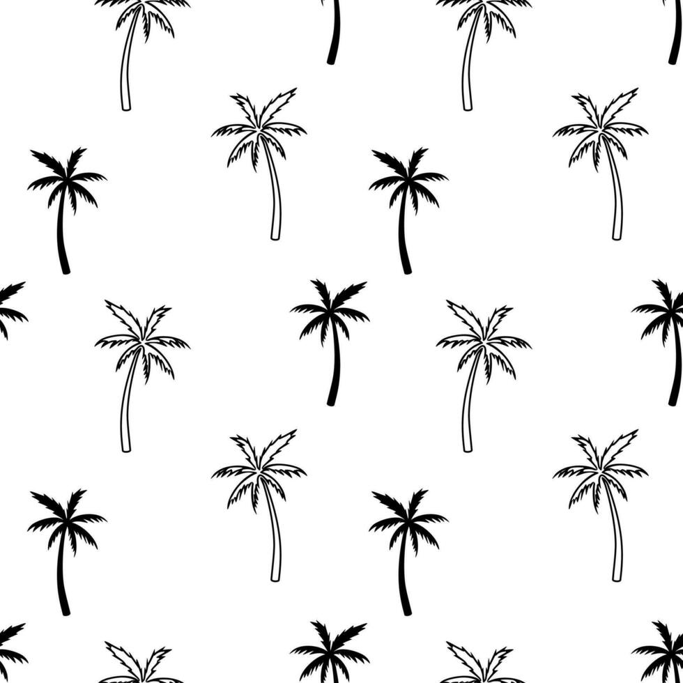 Black and white palm tree seamless pattern vector