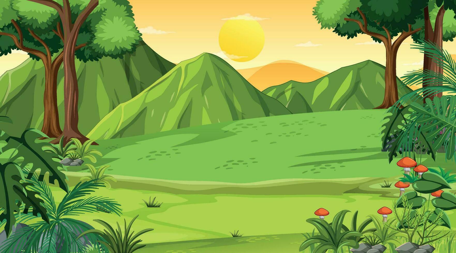 colorido dibujos animados paisaje escena natur parque puesta de sol vector