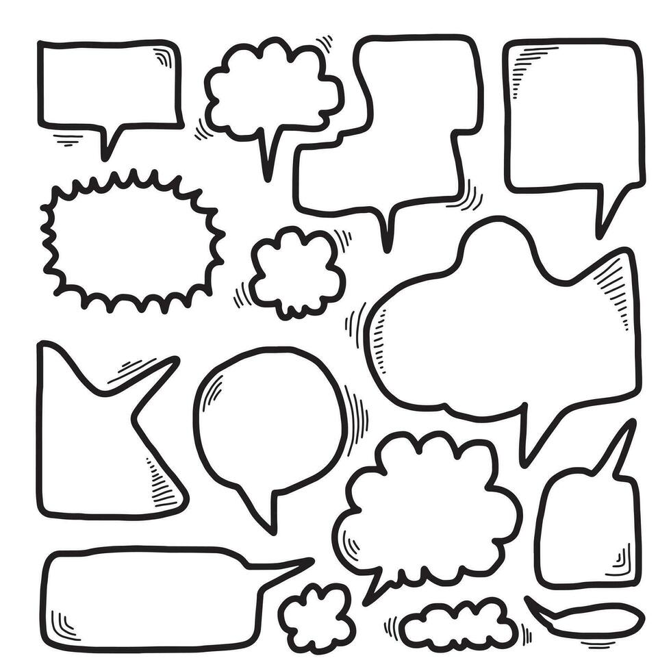 Hand drawn set of speech bubbles isolated on white background. vector