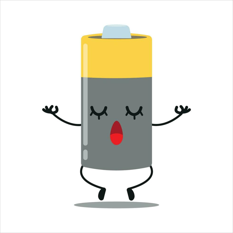 Cute relax battery character. Funny yoga array cartoon emoticon in flat style. power unit emoji meditation vector illustration