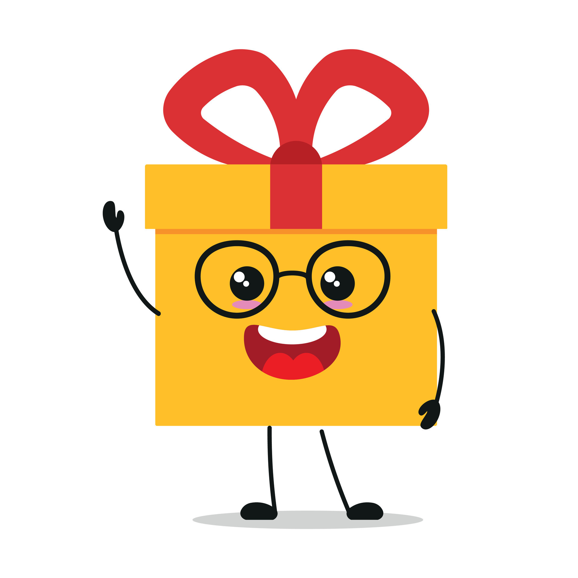 Cute happy gift box character. Smiling and greet gift box cartoon