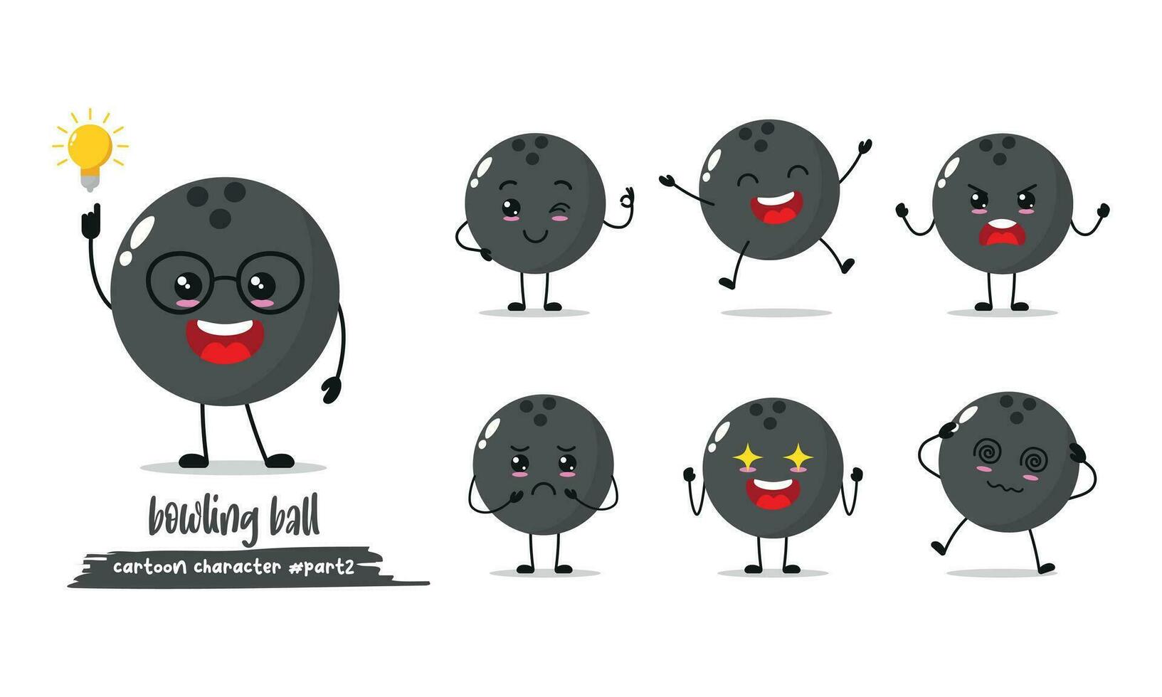 cute bowling ball cartoon with many expressions. different activity pose vector illustration flat design set.