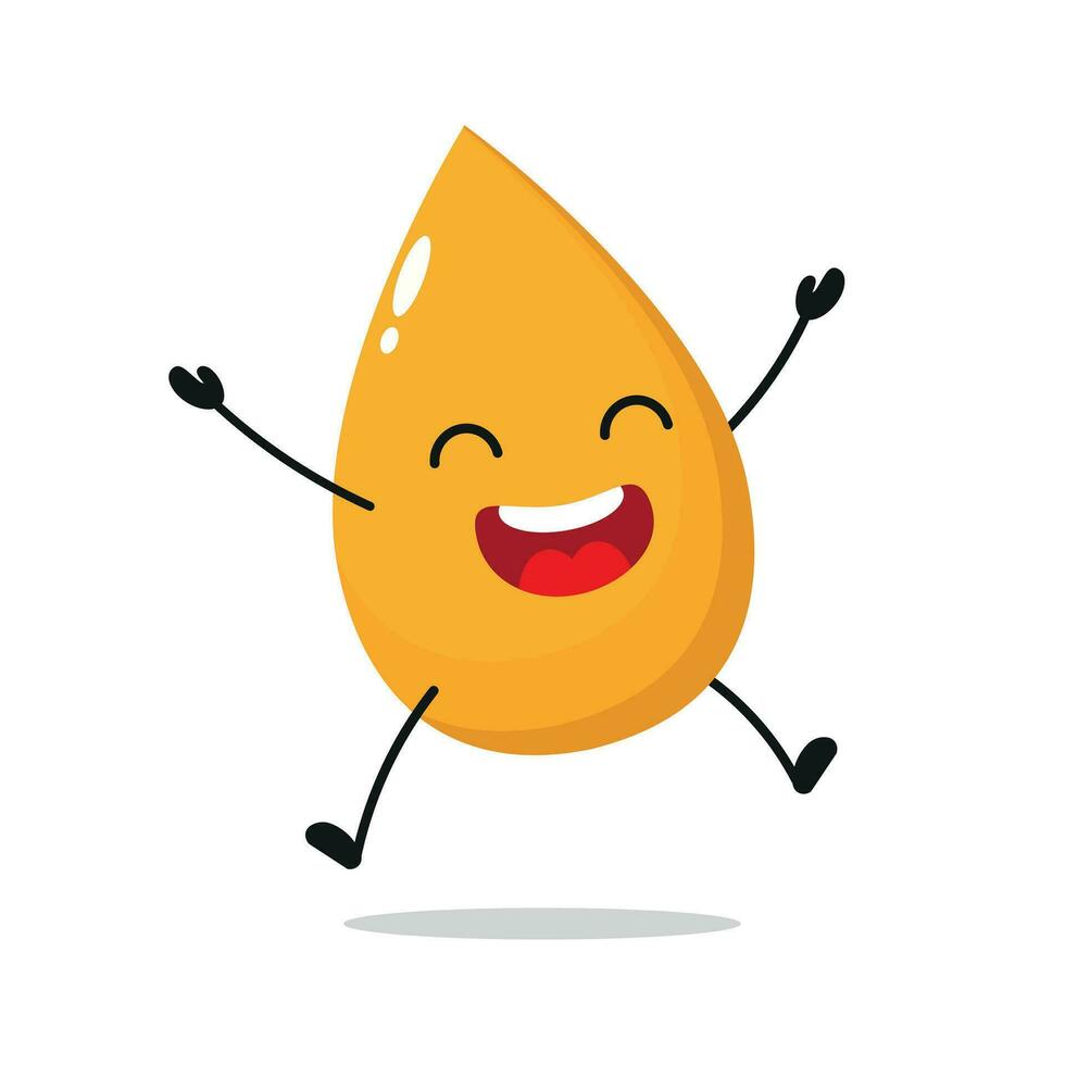 Cute happy gold drop character. Funny victory jump celebration urine cartoon emoticon in flat style. urine emoji vector illustration