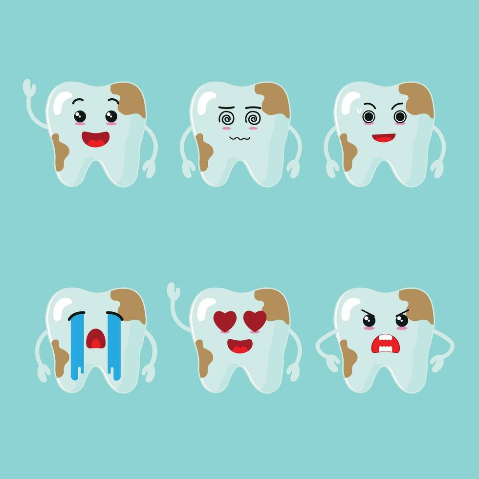 cute dirty tartar pose character set. dental vector illustration.