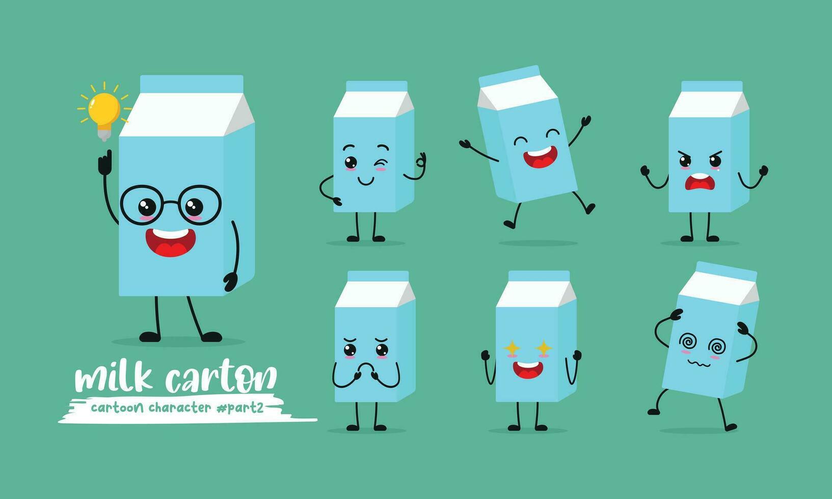 cute milk box cartoon with many expressions. different activity pose vector illustration flat design set.