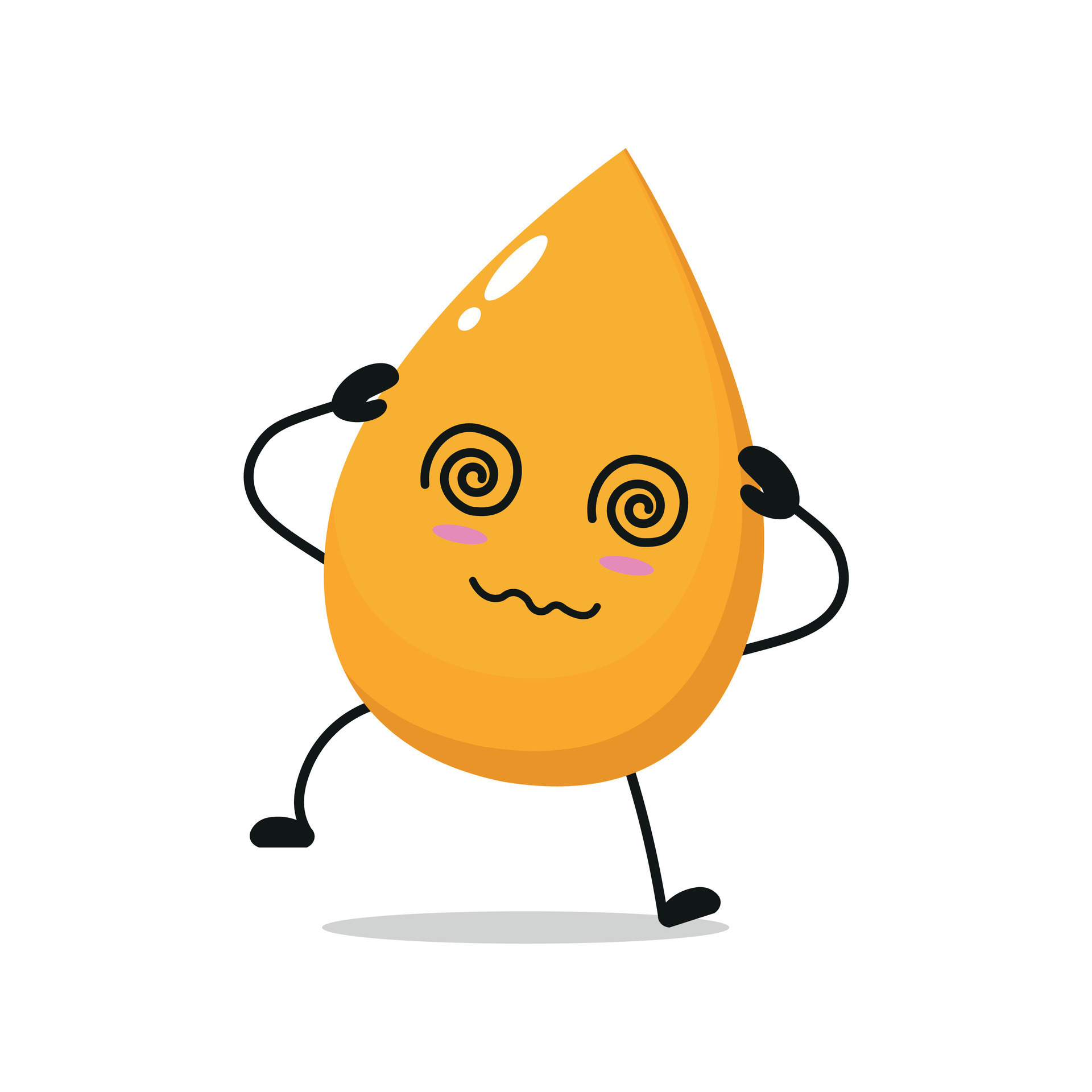 Cute dizzy gold drop character. Funny drunk urine cartoon emoticon in