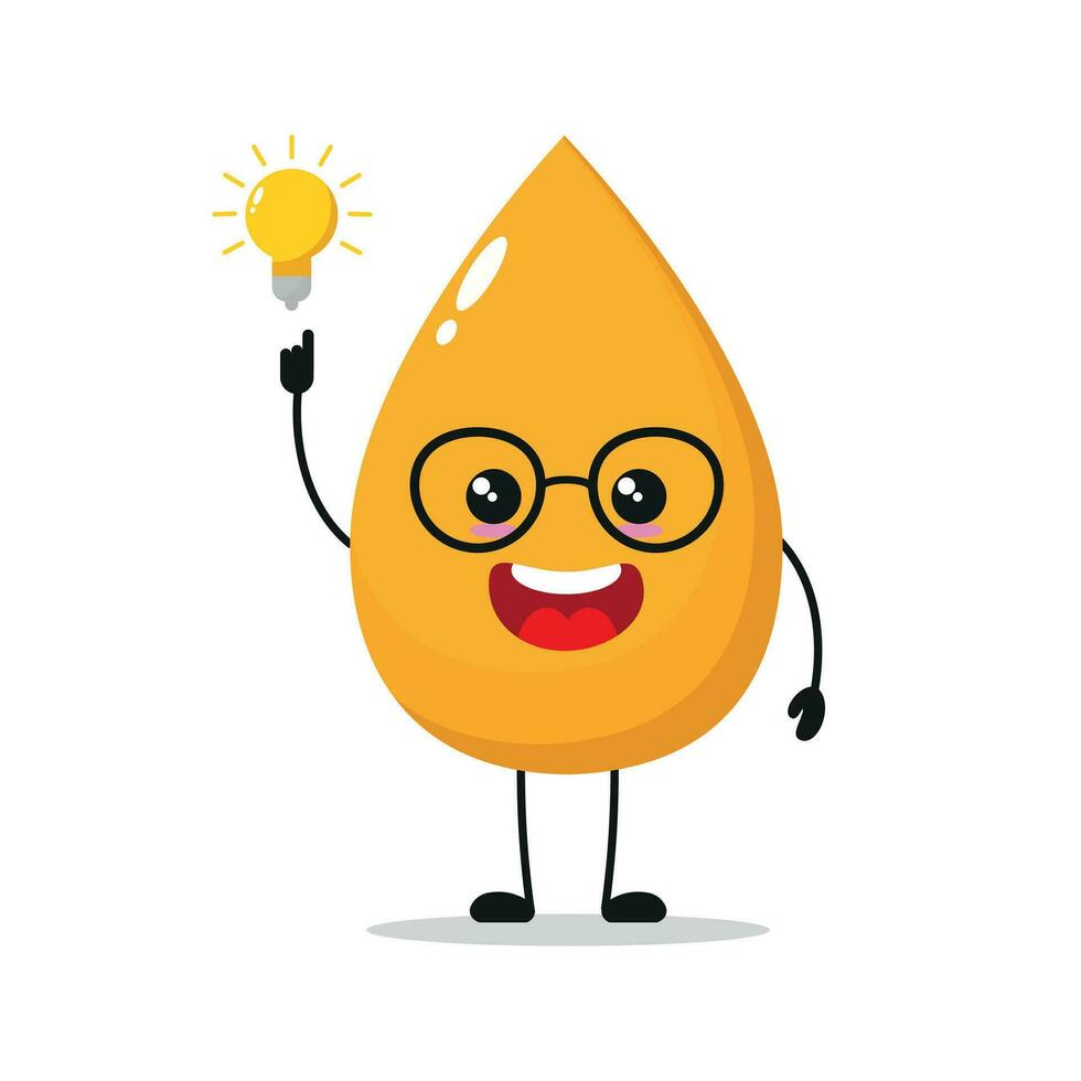 Cute smart gold drop character. Funny urine got inspiration idea cartoon emoticon in flat style. urine emoji vector illustration