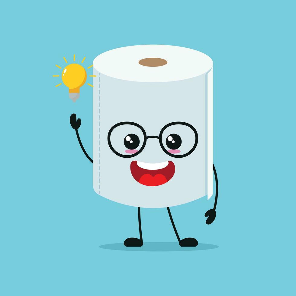 Cute smart toilet paper character. Funny tissue got inspiration idea cartoon emoticon in flat style. toilet paper emoji vector illustration