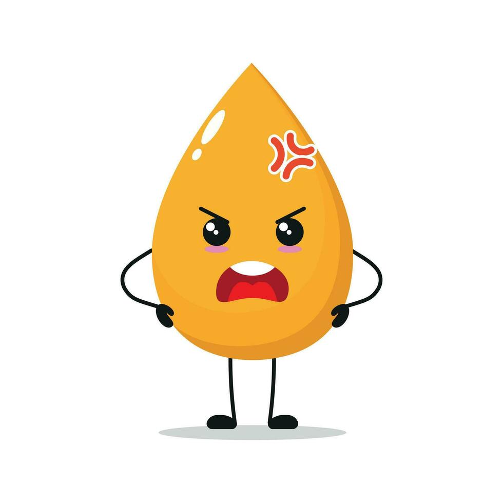 Cute angry gold drop character. Funny mad urine cartoon emoticon in