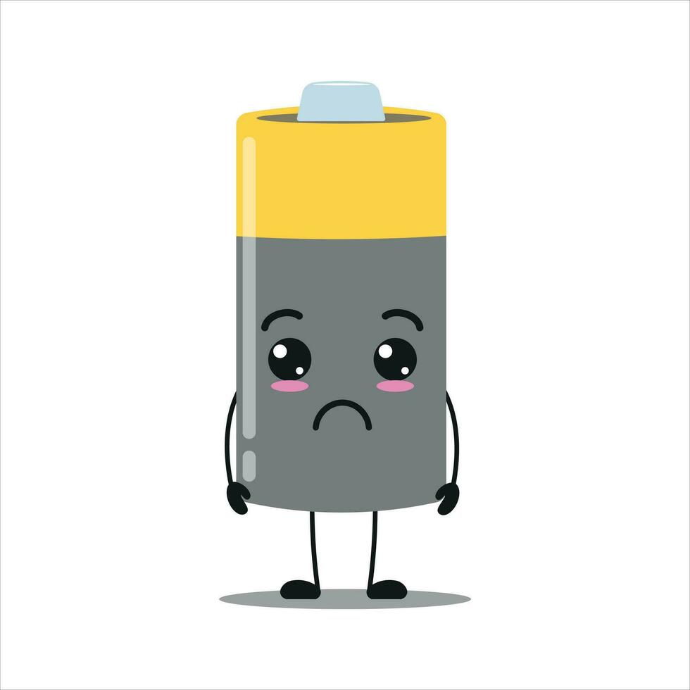 Cute sad battery character. Funny unhappy array cartoon emoticon in flat style. power unit emoji vector illustration