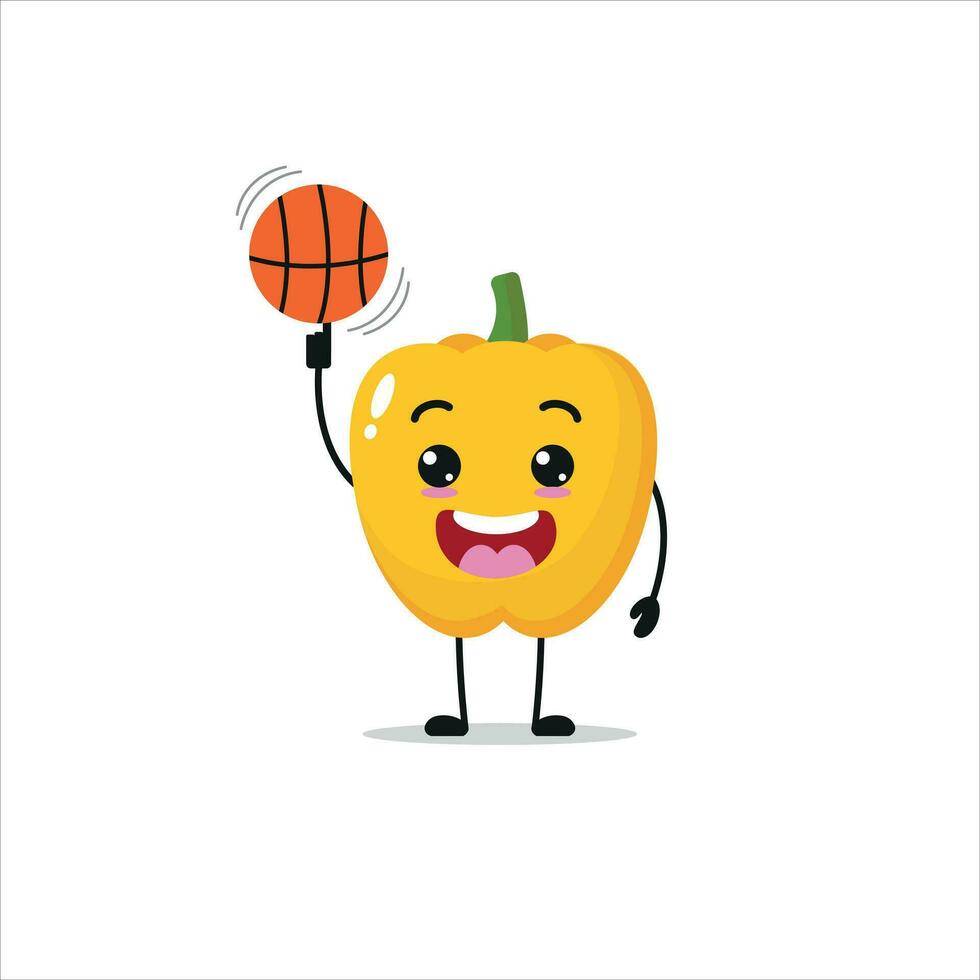 Cute and funny yellow paprika play basketball. Vegetable doing fitness or  sports exercises. Happy character working out vector illustration. 26776133  Vector Art at Vecteezy