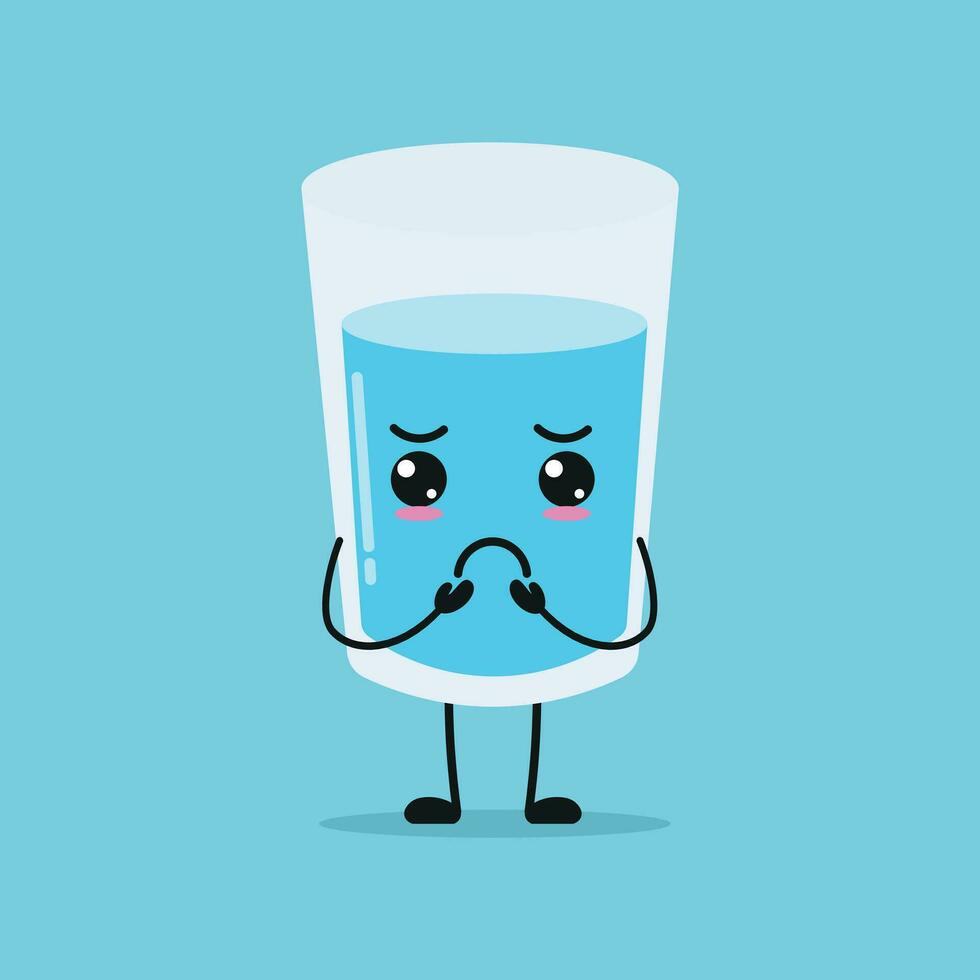 Cute gloomy water glass character. Funny sad glass cartoon emoticon in flat style. water emoji vector illustration