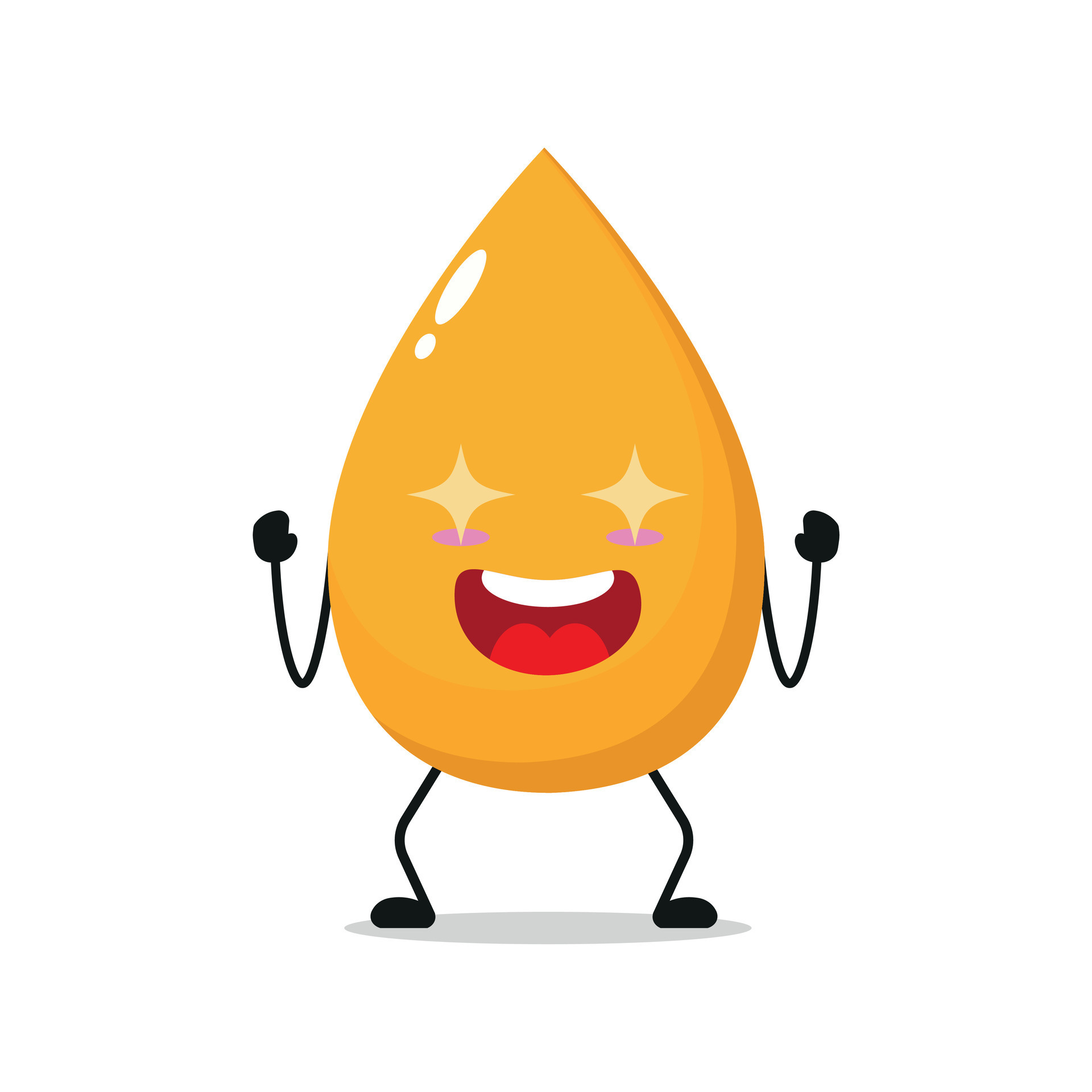 Cute excited gold drop character. Funny electrifying urine cartoon