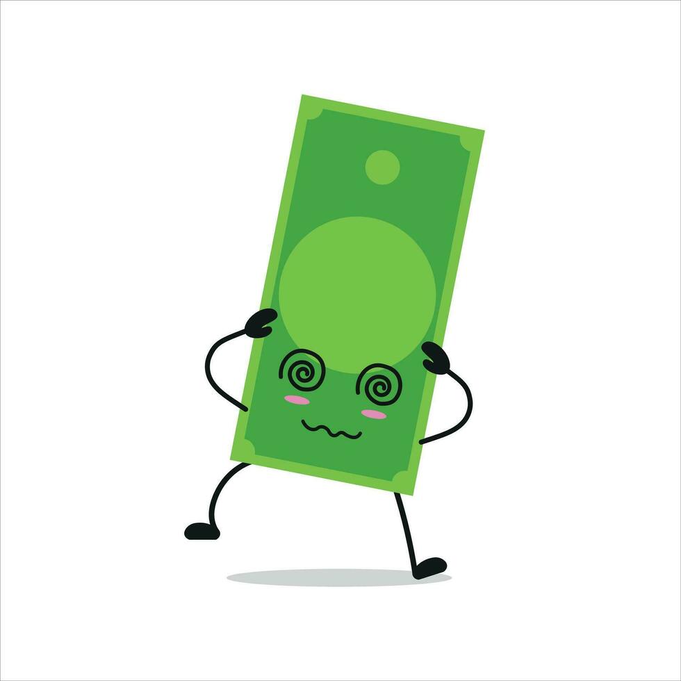 Cute dizzy paper money character. Funny drunk money cartoon emoticon in flat style. financial emoji vector illustration