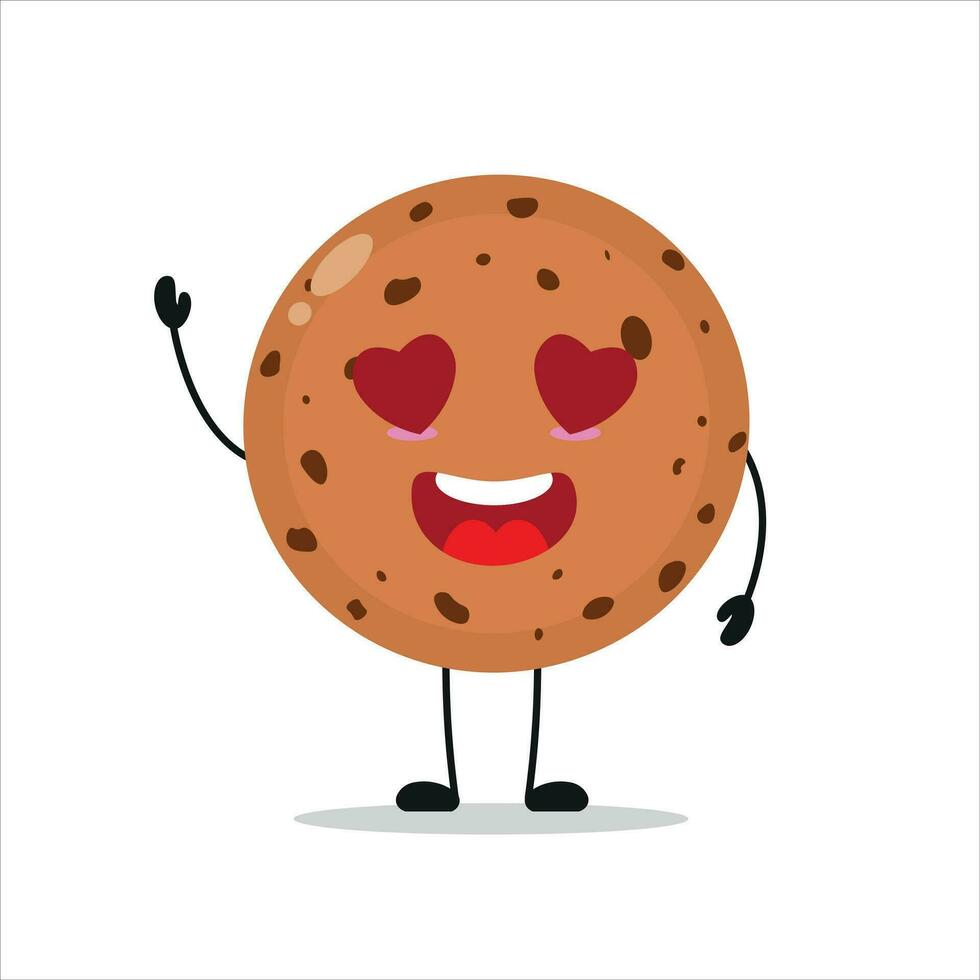 linda contento Galleta personaje. gracioso otoño en amor galleta dibujos animados emoticon en plano estilo. panadería emoji vector ilustración