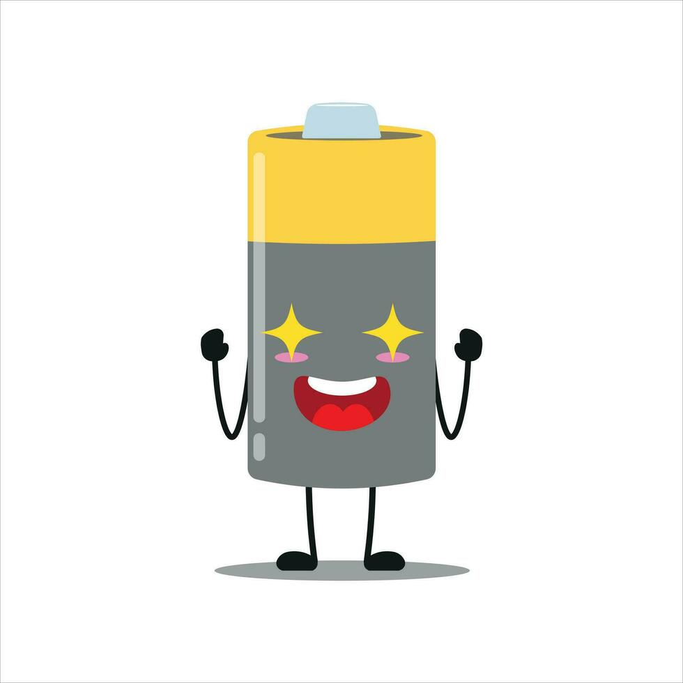 Cute excited battery character. Funny electrifying array cartoon emoticon in flat style. power unit emoji vector illustration