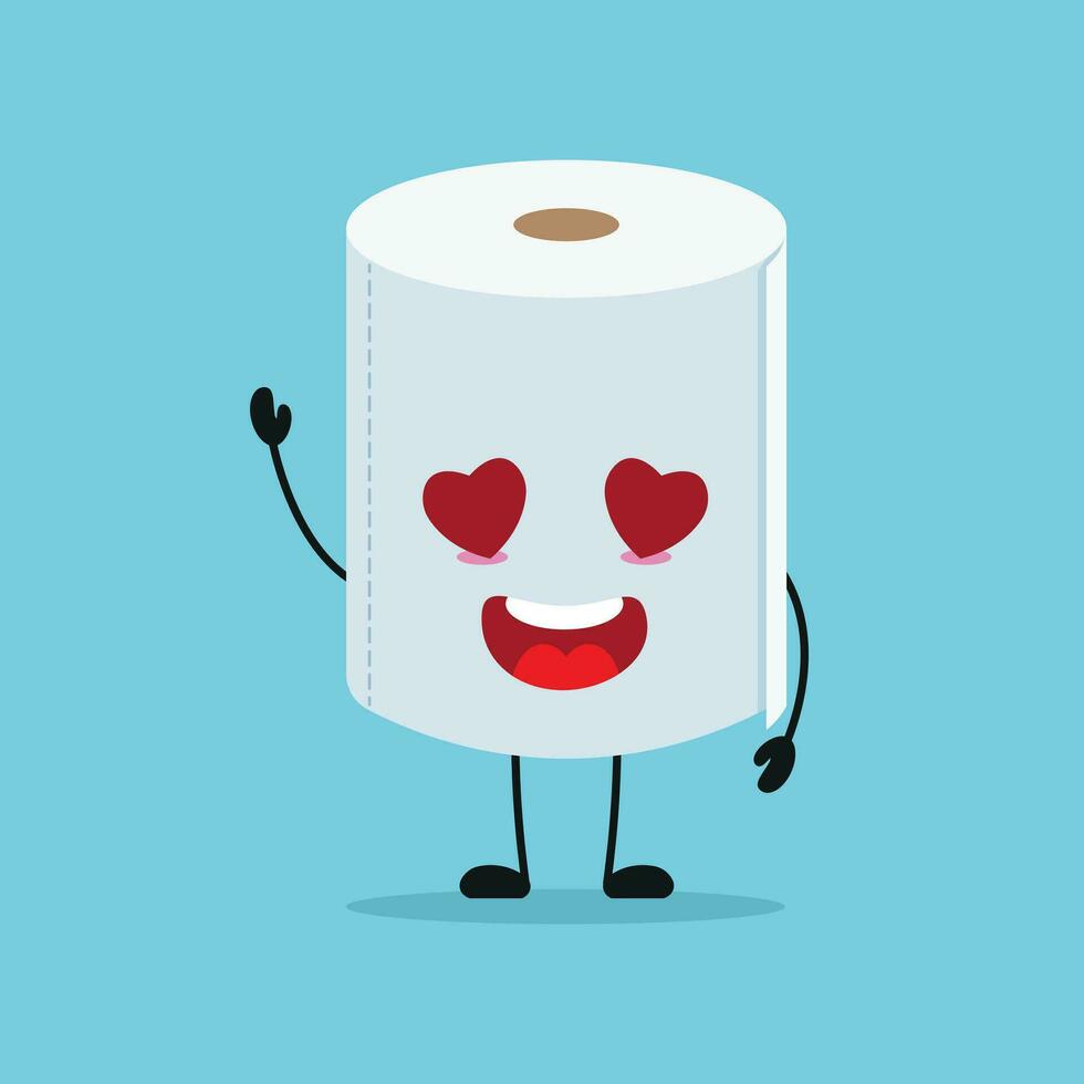 Cute happy toilet paper character. Funny fall in love tissue cartoon emoticon in flat style emoji vector illustration