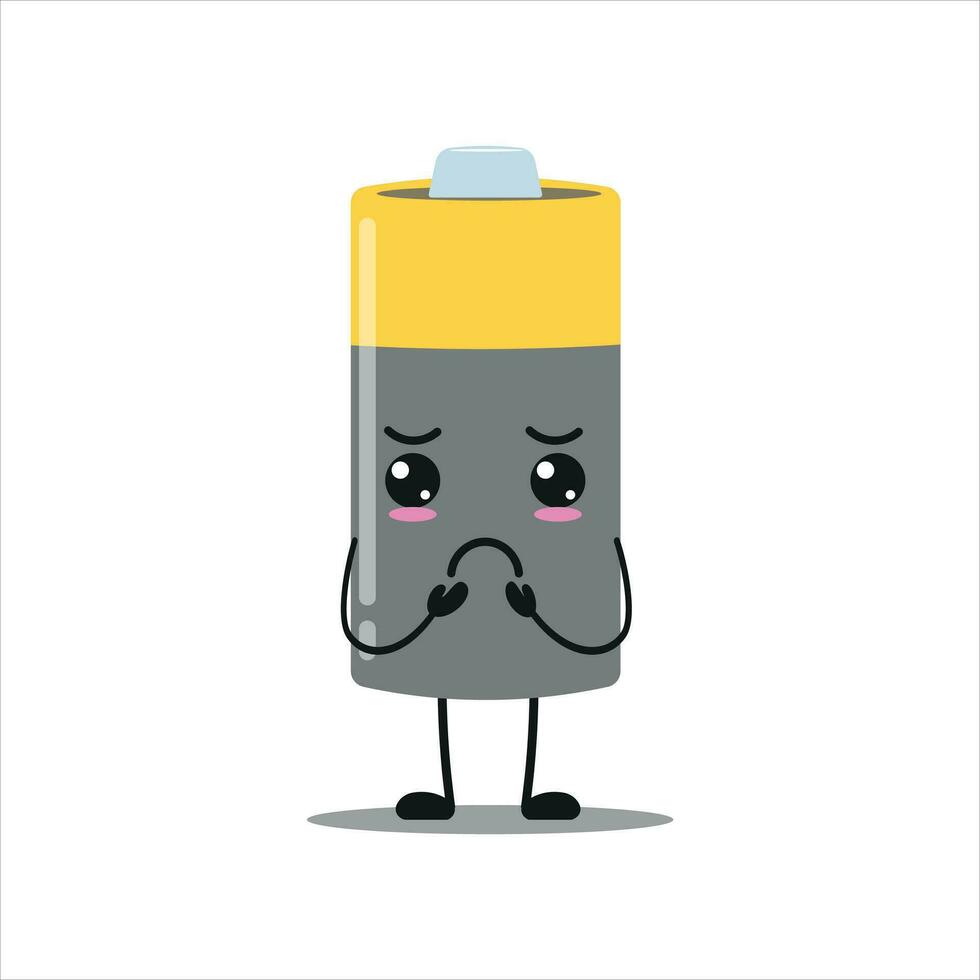 Cute gloomy battery character. Funny sad array cartoon emoticon in flat style. power unit emoji vector illustration