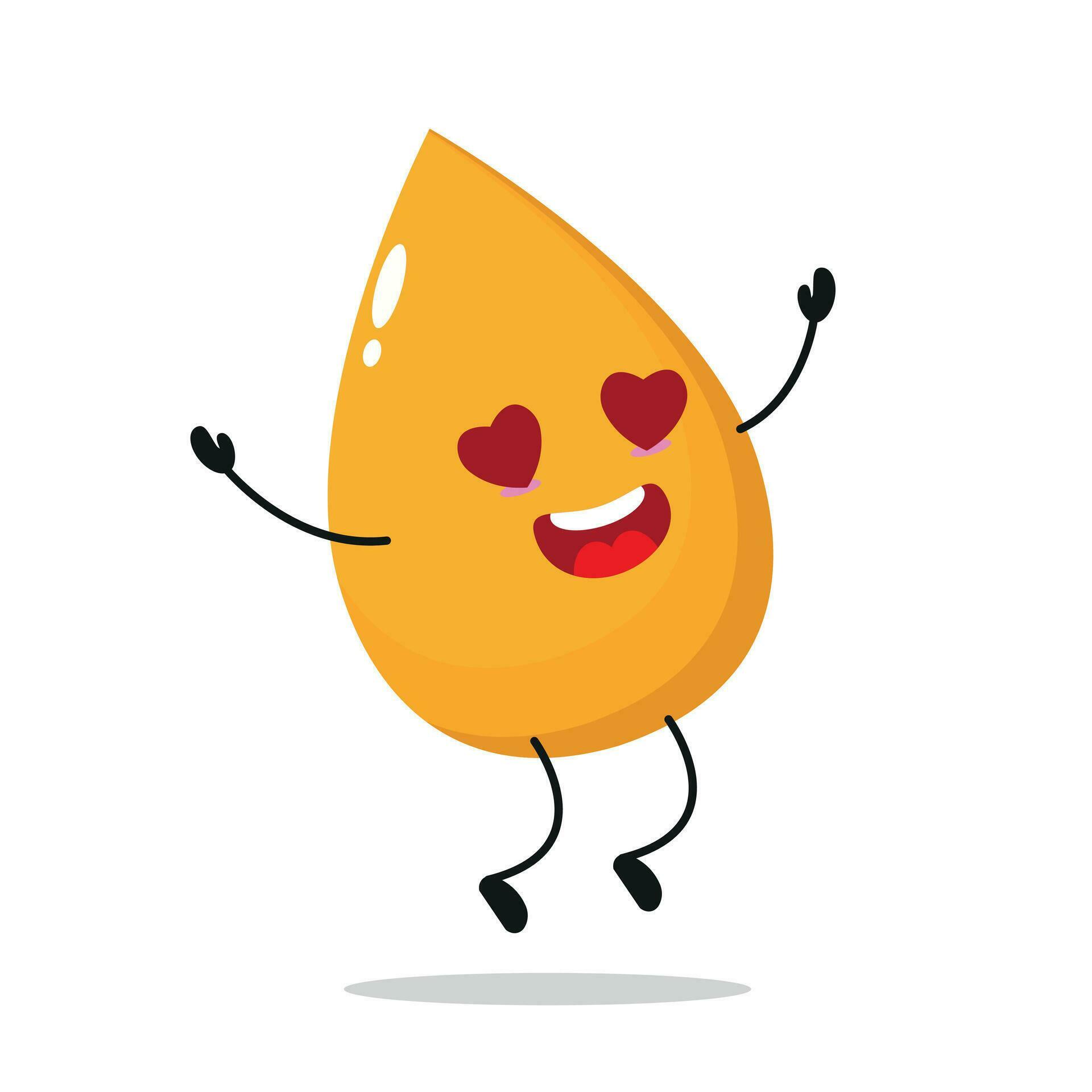 Cute happy gold drop character. Funny fall in love urine cartoon