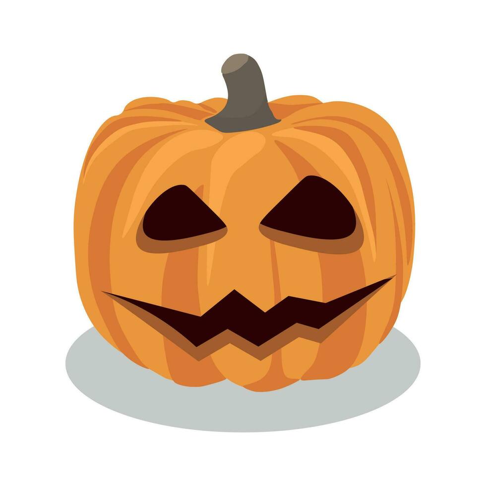 Halloween pumpkin isolated on white background. The main symbol of the Halloween celebration. Orange pumpkin with a smile. Vector illustration.