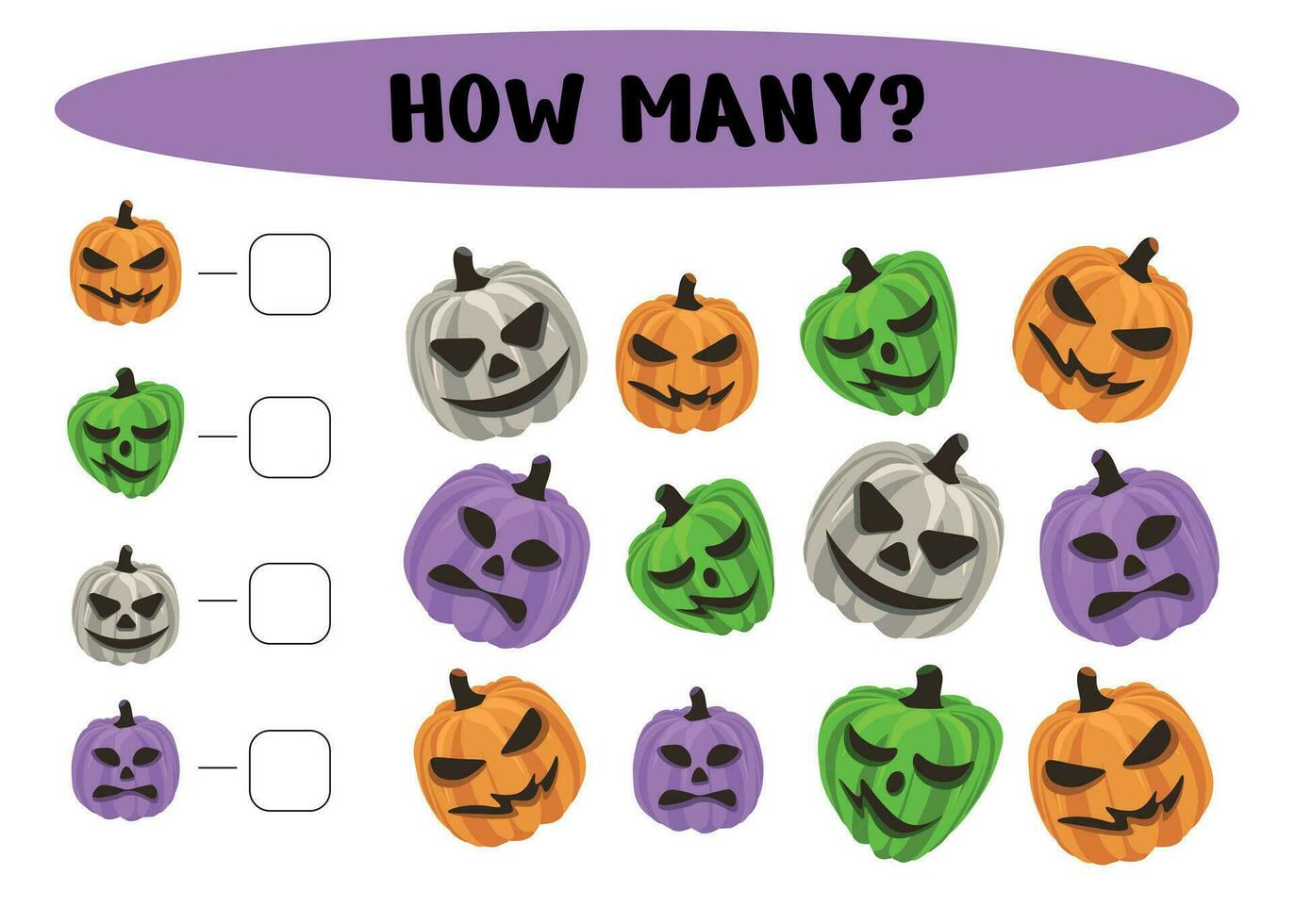How many Halloween pumpkins - count game.  Game for children vector