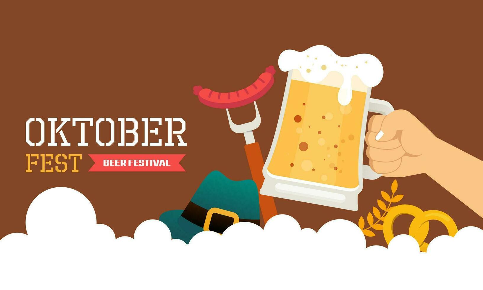 Happy Oktoberfest Beer Festival Flat Design Background vector