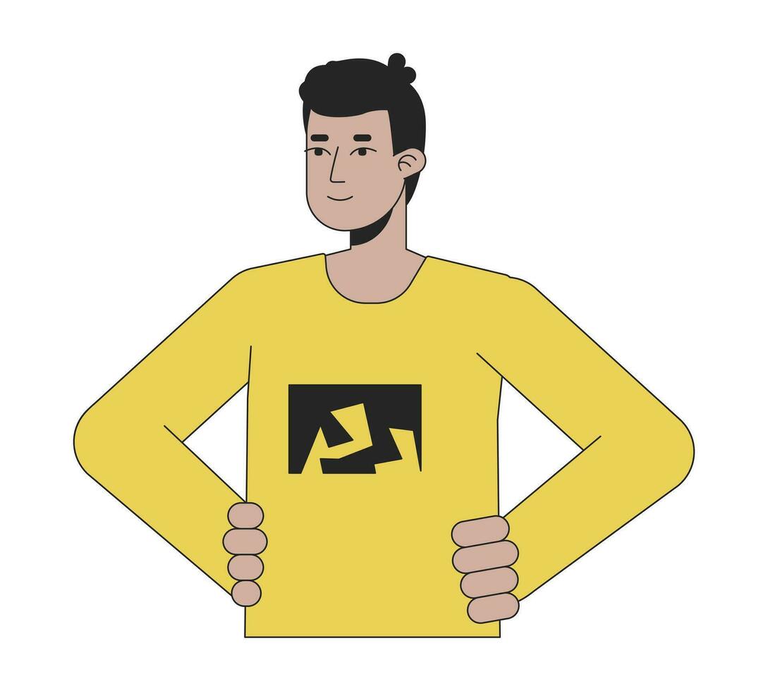 yo confidente musulmán hombre plano línea color vector personaje. editable contorno medio cuerpo persona con brazos en jarras mirando a lado en blanco. sencillo dibujos animados Mancha ilustración para web gráfico diseño